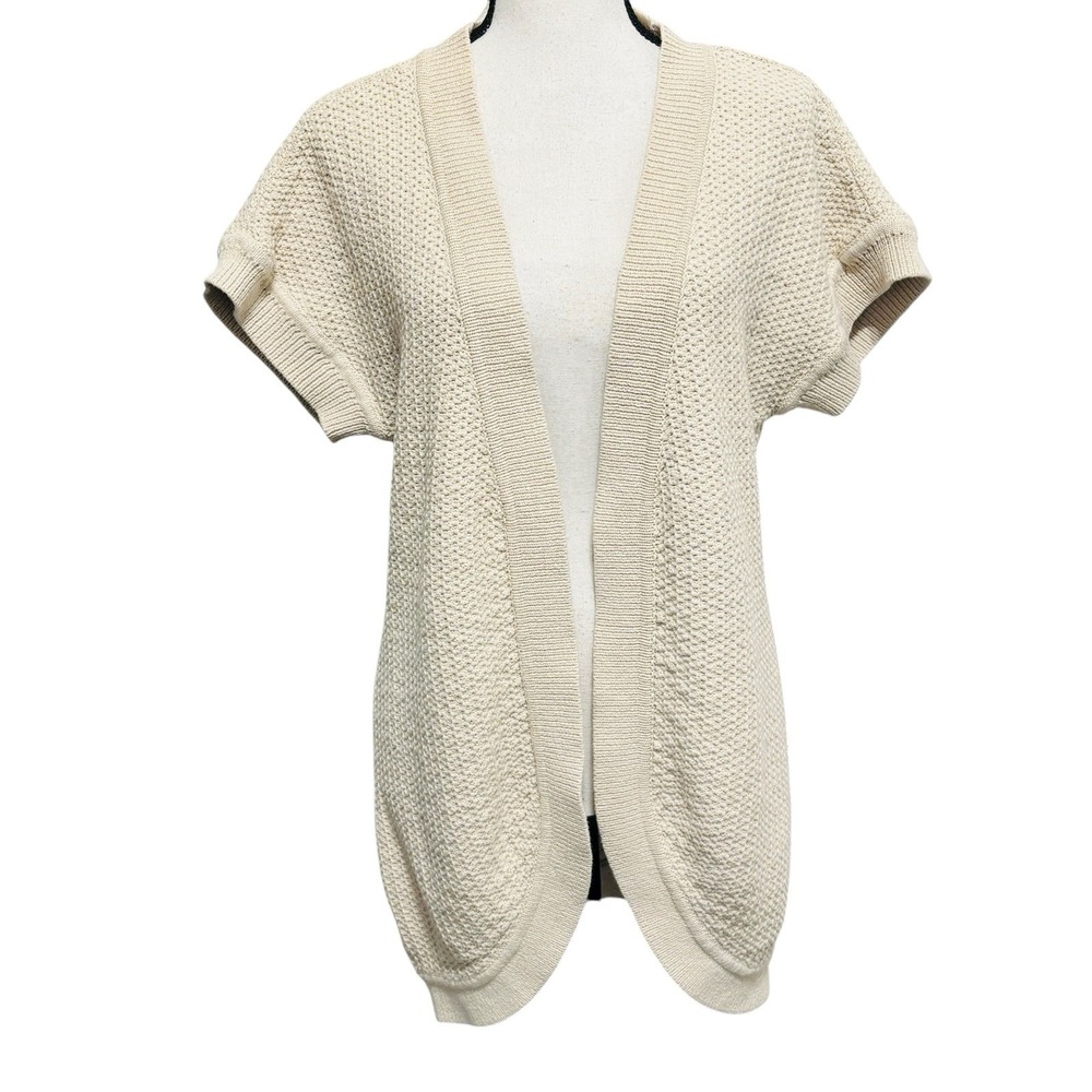 Calvin Klein Cap Sleeve Cardigan Sweater Sz M/L Beige Open Front